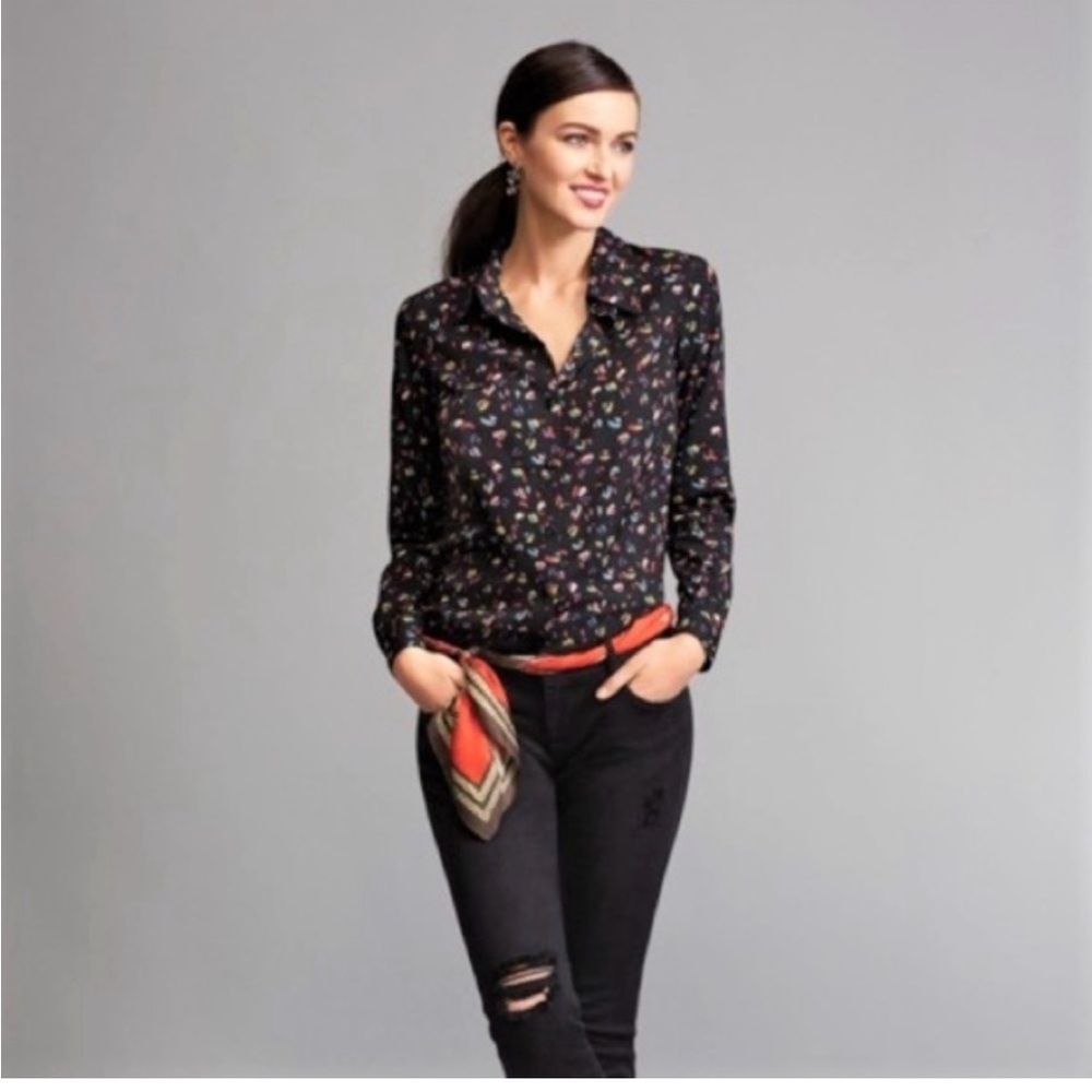 CAbi Black/Multi-color Long Sleeve Button Down Shirt